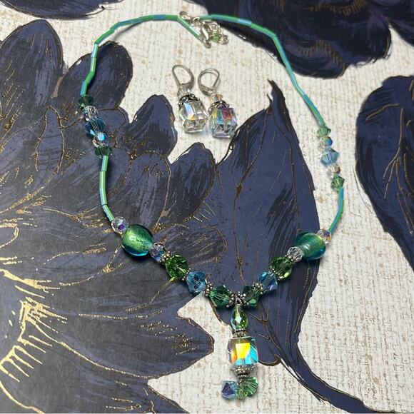 Vintage Handmade 925 Sterling Silver Blue Crystal Bead Necklace and Earrings D2 - Picture 7 of 11